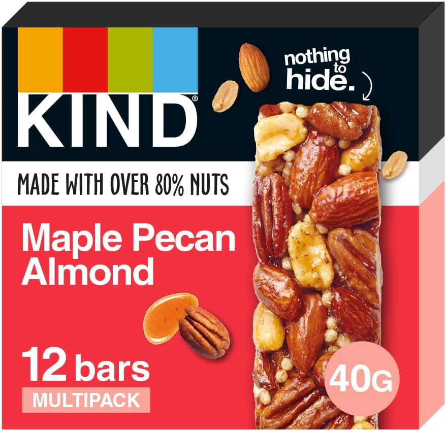 KIND Bars, Gluten Free Snack Bars, Maple Pecan Almond, High Fibre, Healthy Snack, No Artificial Colours, Flavours or Preservatives, Multipack 12 x 40g